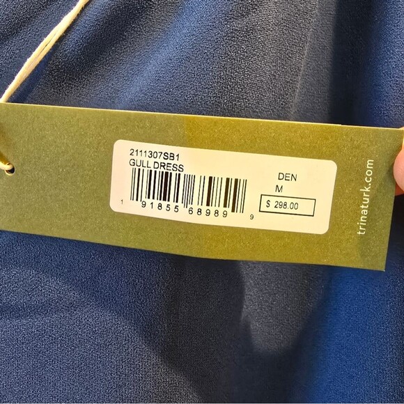 Trina Turk One Shoulder Fringe Dress, Turquoise Womens Gull Sz M NWT - Picture 4 of 6